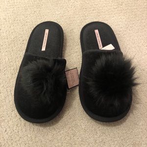 Victoria’s Secret Black Pom Slippers